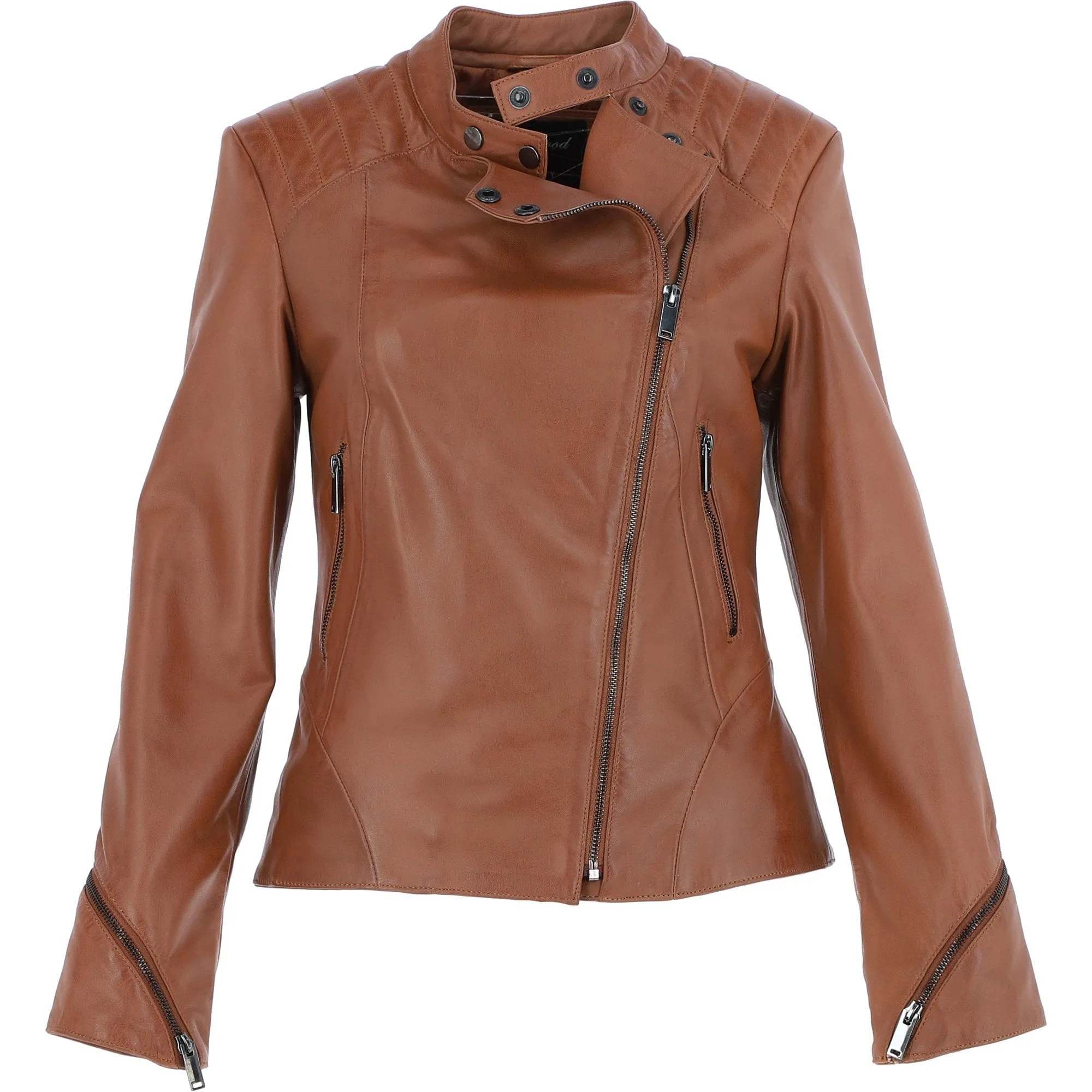 Ashwood Leather Vegetable Tanned Ladies Biker Jacket - Tan: AWL-101