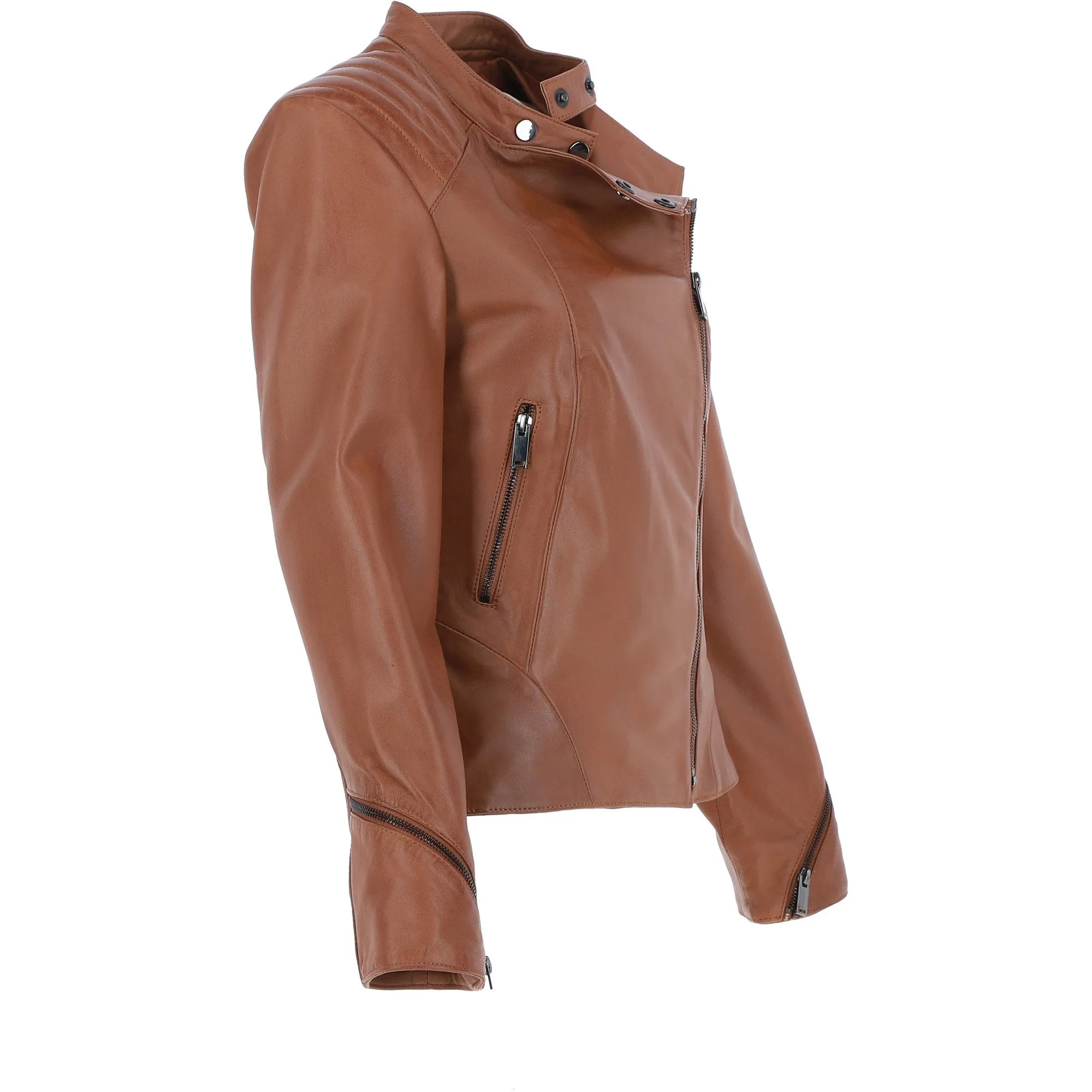 Ashwood Leather Vegetable Tanned Ladies Biker Jacket - Tan: AWL-101