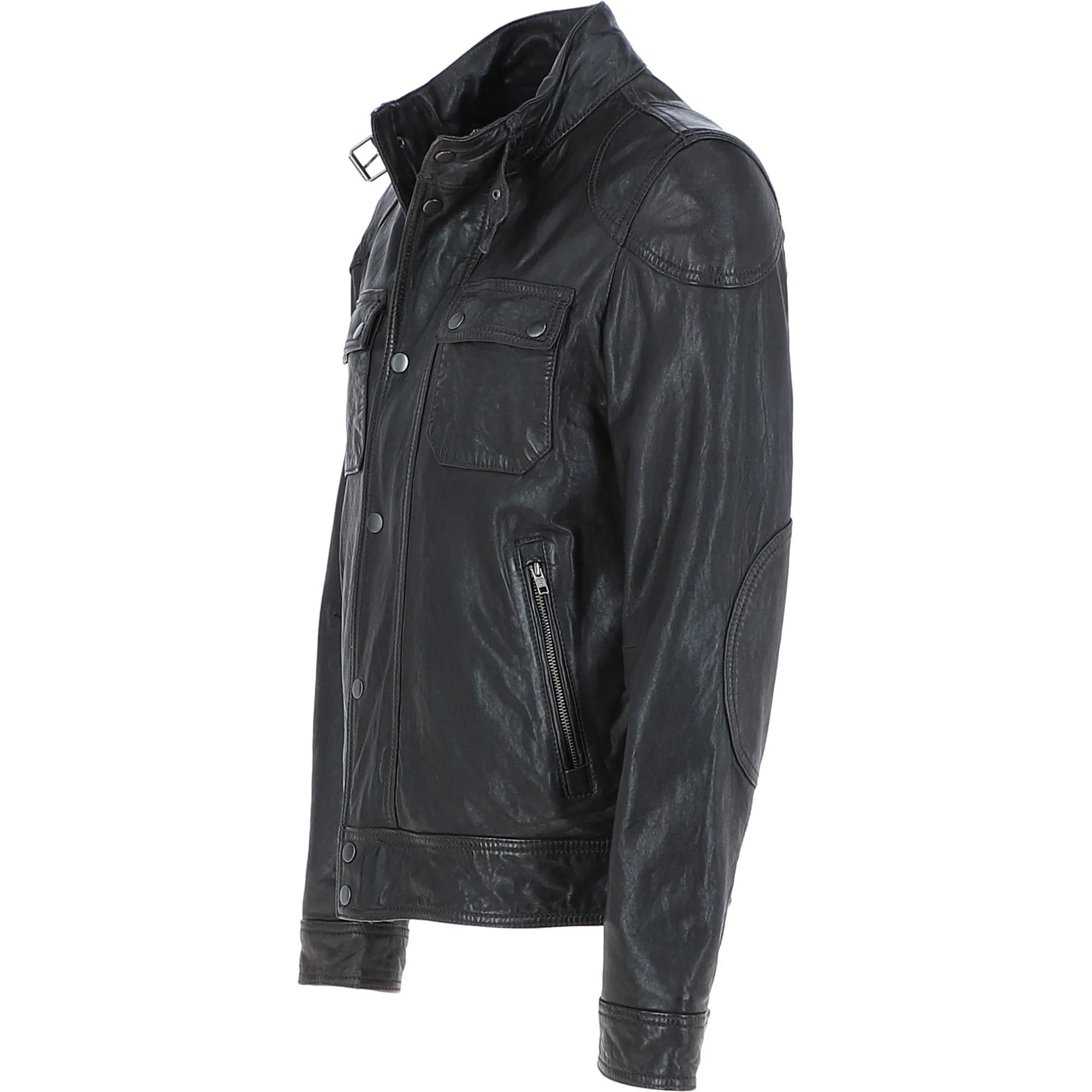 Ashwood Mens Leather Biker Jacket Dark Brown: AMJ-4