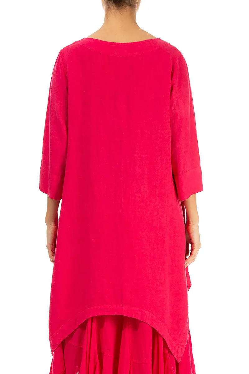 Asymmetric Bright Red Linen Tunic