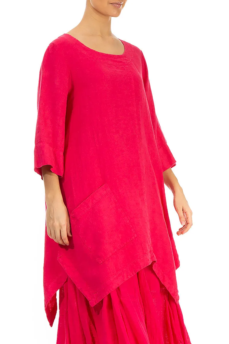 Asymmetric Bright Red Linen Tunic