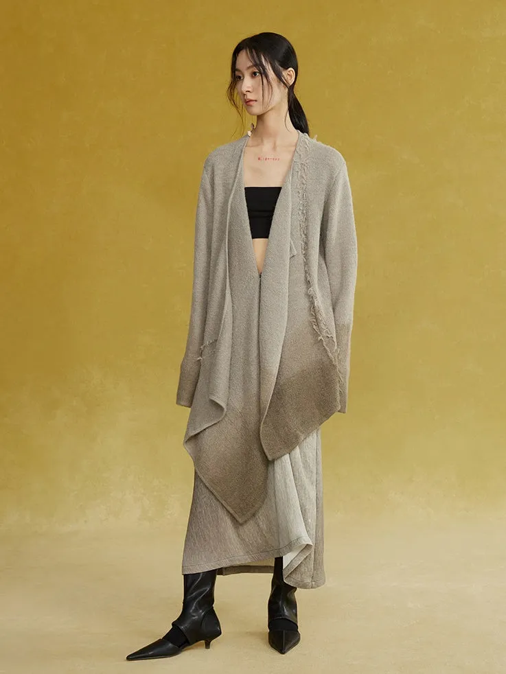 Asymmetric Placket Knitted Robe Cardigan