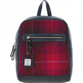 Authentic Ashwood Leather & Harris Tweed Backpack Navy/Pink: TW-28-06-NP