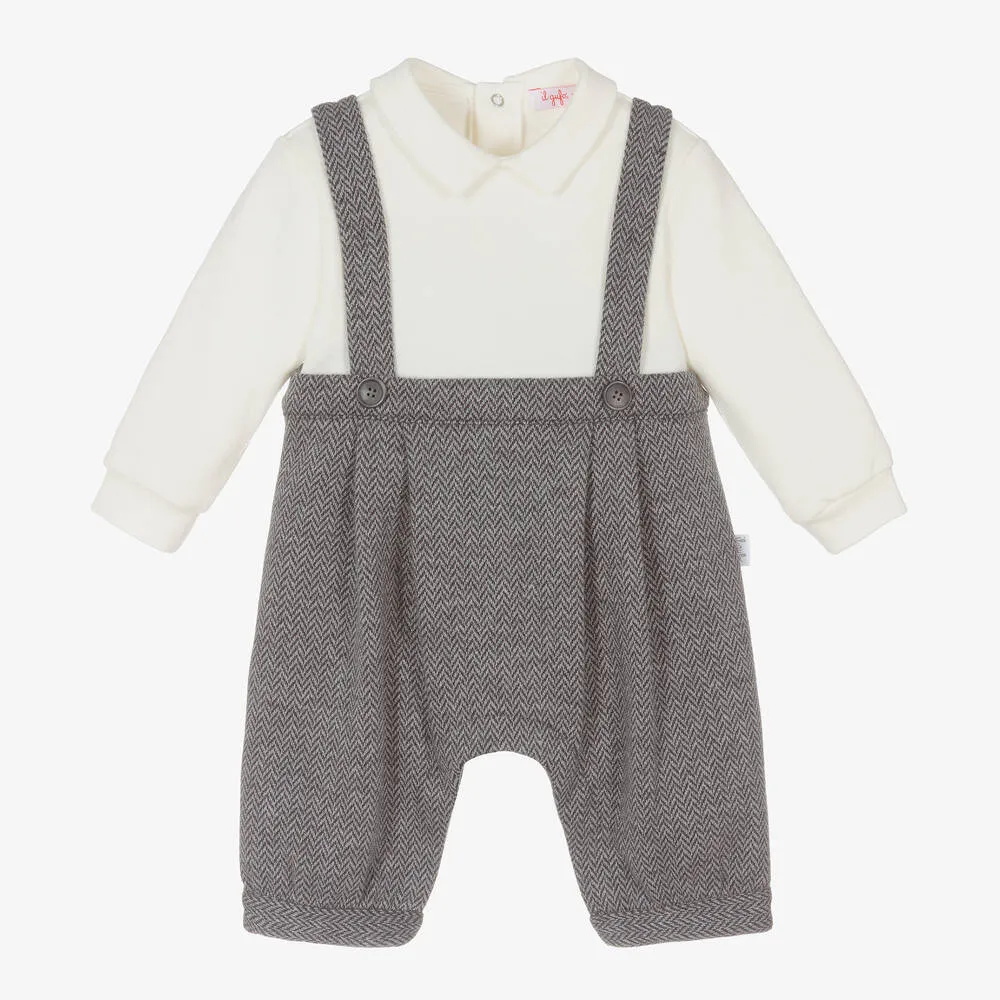 Baby Boys Ivory & Grey Cotton Romper