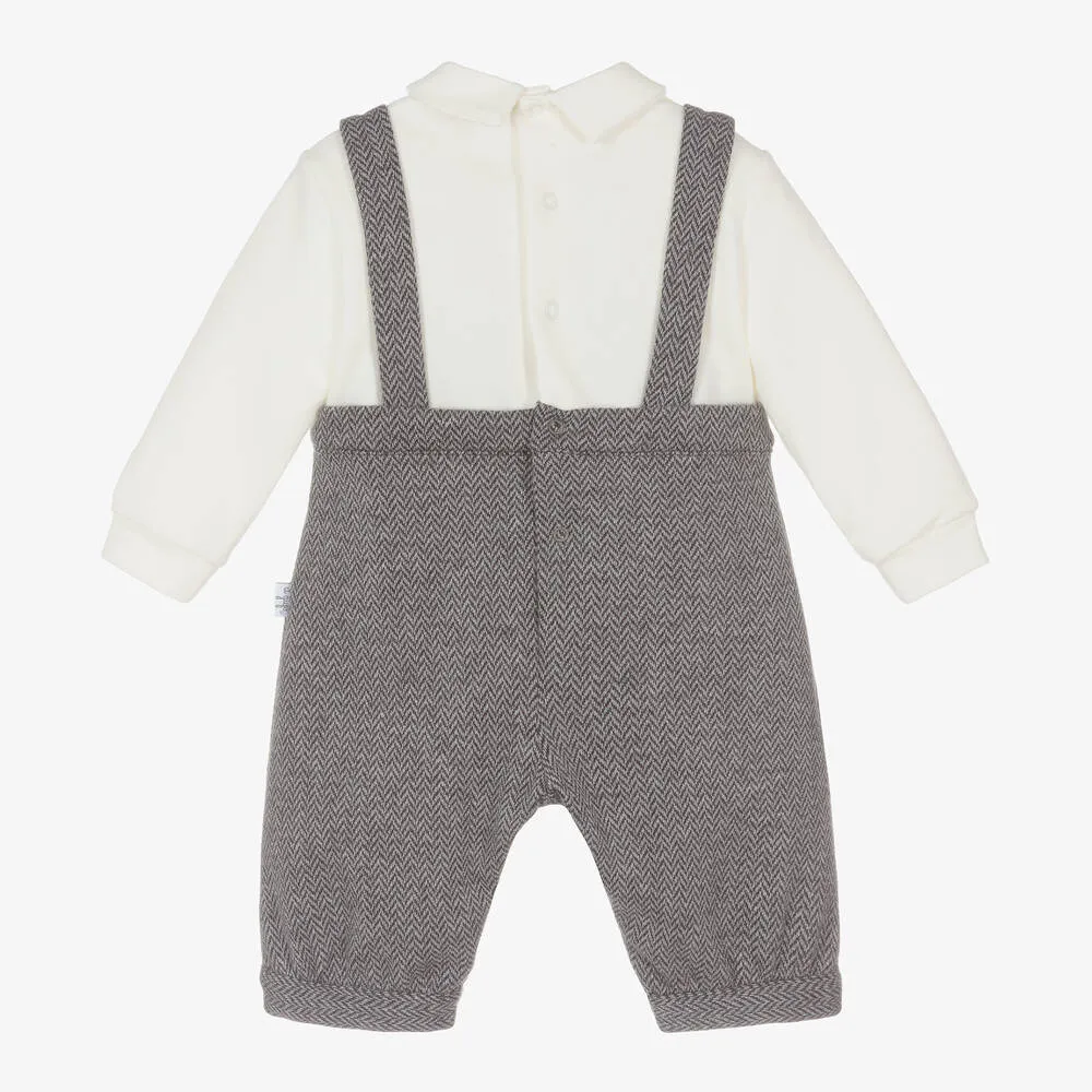 Baby Boys Ivory & Grey Cotton Romper