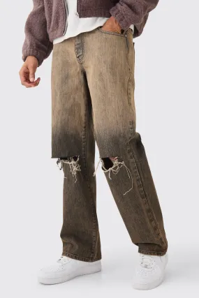 Baggy Rigid Ripped Knee Jeans In Brown