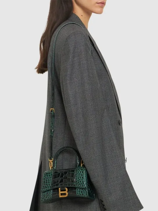 Balenciaga   XS Hourglass croc embossed leather bag 