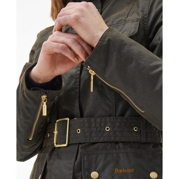 Barbour Womens Winter Belted Utility Wax Jacket in Olive