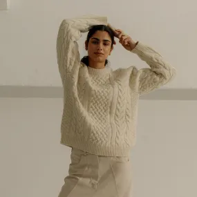 Bare Knitwear Woman Porteau Cable Crew Sweater Ecru Cream