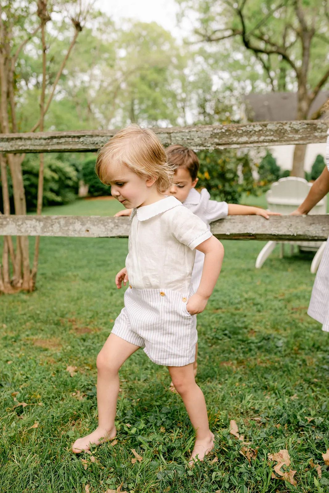 Barton Romper - Tan Stripe Linen