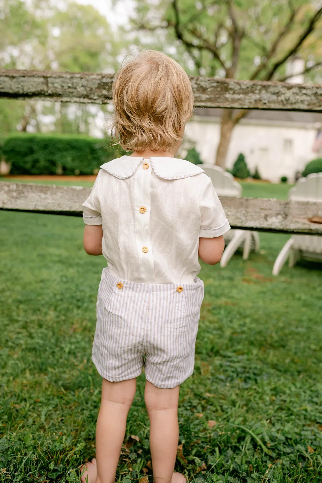 Barton Romper - Tan Stripe Linen