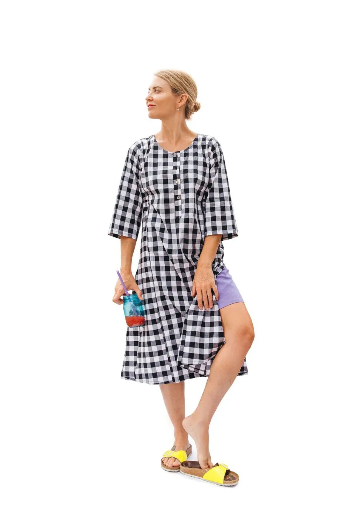 Beach Tunic Dress - Black/White Gingham