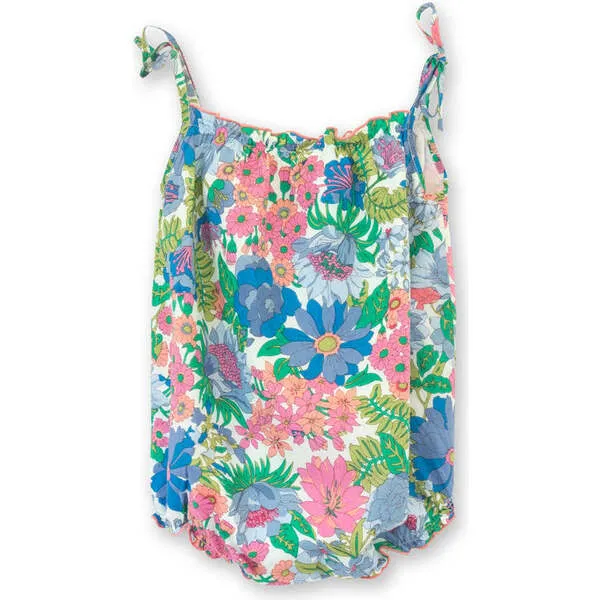 Beet World Open-tie Baby Strap Romper, Spring Floral