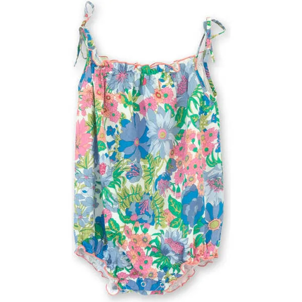 Beet World Open-tie Baby Strap Romper, Spring Floral