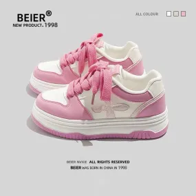 BEIER summer white shoes women's thick-soled original casual breathable sports shoes 2024 new style with skirt bread shoes
