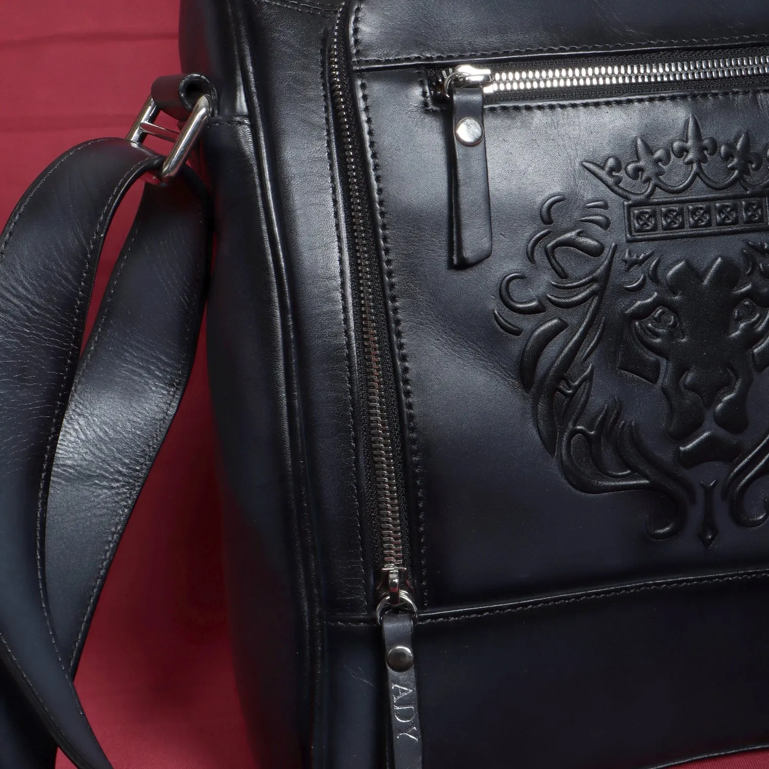 Bespoke Embossed Initial Grey Leather Cross Body Bag With Embossed Lion By Brune & Bareskin