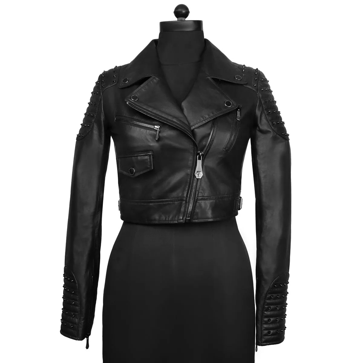 Bespoke SG Embroidery Initial Classic Black Leather Short Ladies Biker Jacket By Brune & Bareskin