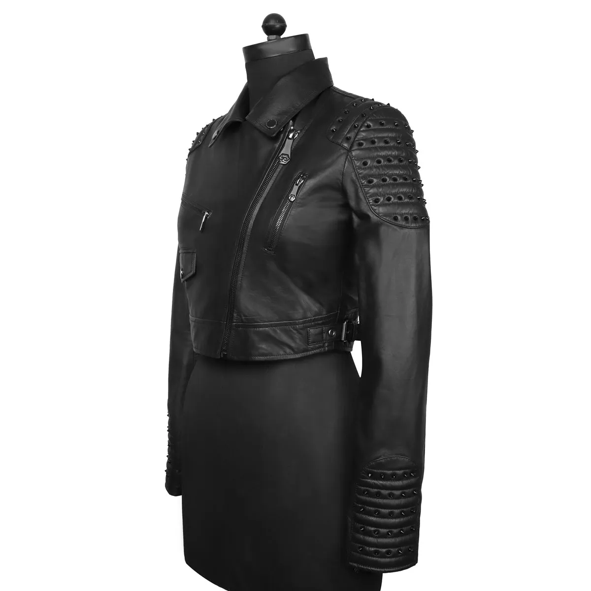 Bespoke SG Embroidery Initial Classic Black Leather Short Ladies Biker Jacket By Brune & Bareskin