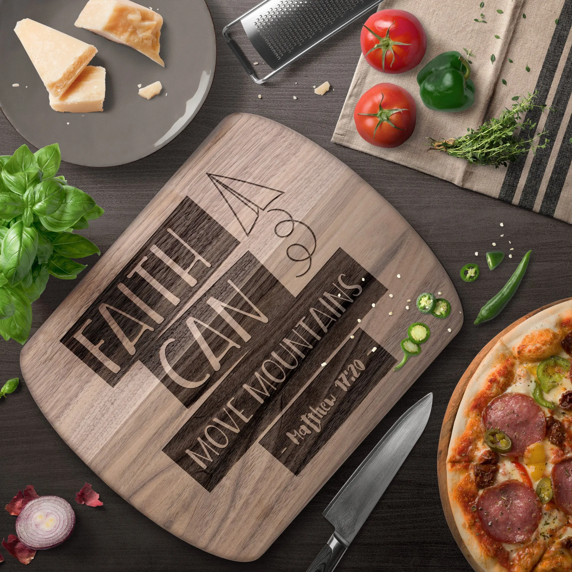 Bible Verse Hardwood Oval Cutting Board - Faith Can Move Mountains ~Matthew 17:20~ Design 18