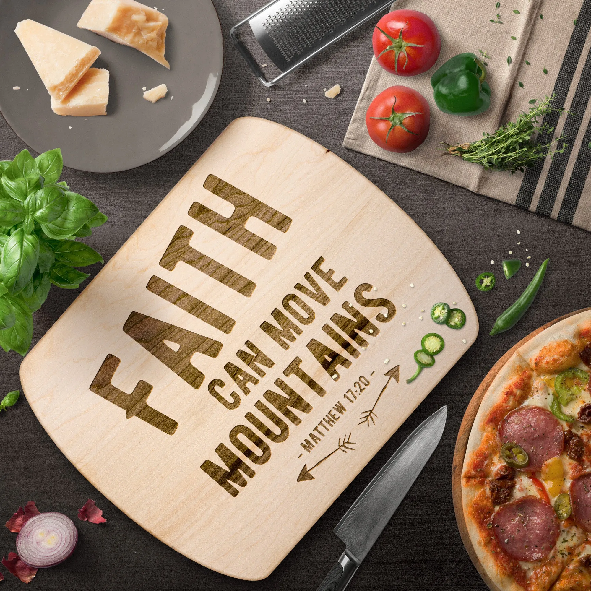 Bible Verse Hardwood Oval Cutting Board - Faith Can Move Mountains ~Matthew 17:20~ Design 1