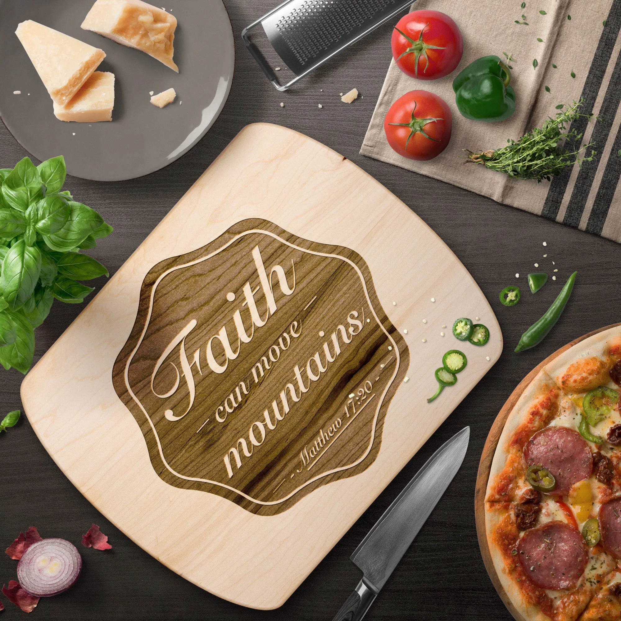 Bible Verse Hardwood Oval Cutting Board - Faith Can Move Mountains ~Matthew 17:20~ Design 6