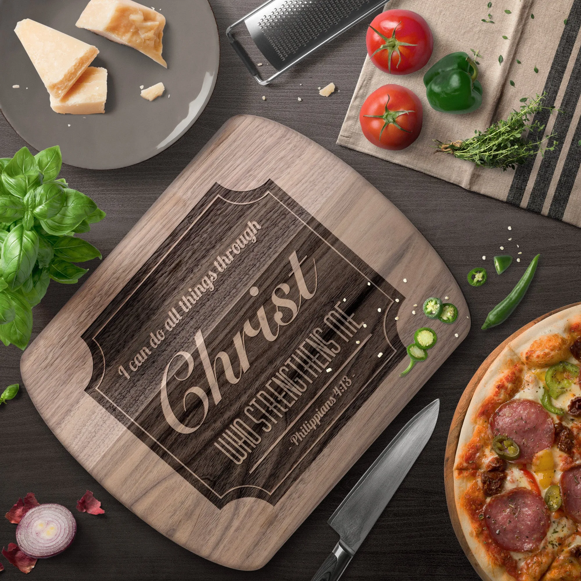 Bible Verse Hardwood Oval Cutting Board - I Can Do All Things Through Christ ~Philippians 4-13~ Design 4