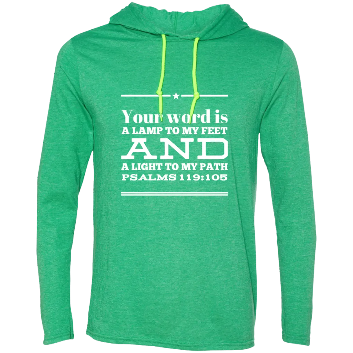 Bible Verse Men Long Sleeve T-Shirt Hoodie - Your Word Is Light To My Path ~Psalm 119:105~ Design 10 (White Font)