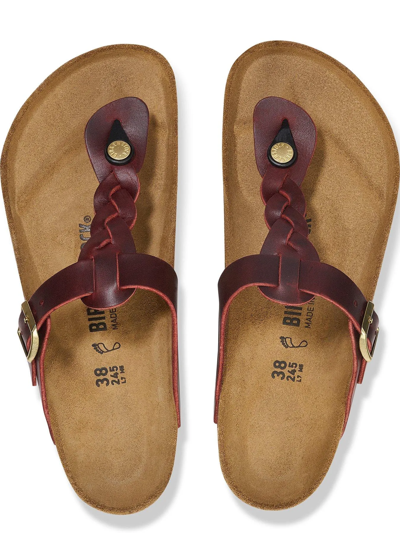 Birkenstock Gizeh Braided Natural Leather Oiled Wider Fit Sandals - Zinfandel