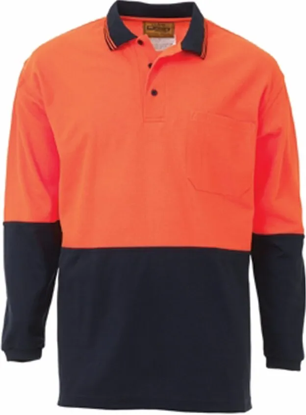 Bisley Workwear BK6234 Two Tone Hi Visibility Long Sleeve Polo Shirt - Polyester - Orange/Navy - S