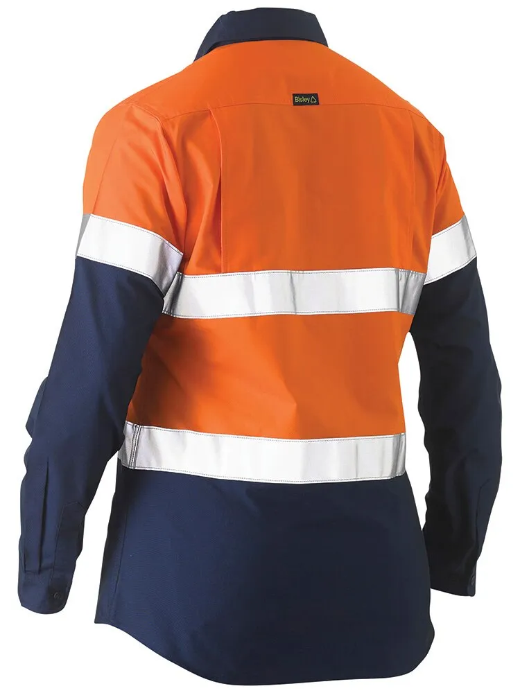 Bisley Workwear BL6996T - Women's Taped 2 Tone Hi-Vis - Recycled Drill Shirt - Orange/Navy - 6