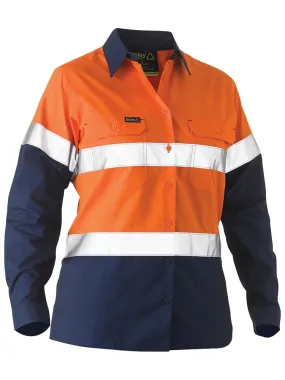 Bisley Workwear BL6996T - Women's Taped 2 Tone Hi-Vis - Recycled Drill Shirt - Orange/Navy - 6