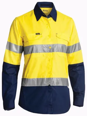 Bisley Workwear Women's X Airflow™ Taped Hi Vis Ripstop Shirt with Perforated Tape - Yellow/Navy - 8