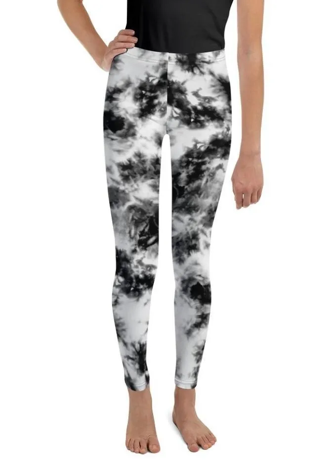Black & White Tie Dye Youth Leggings