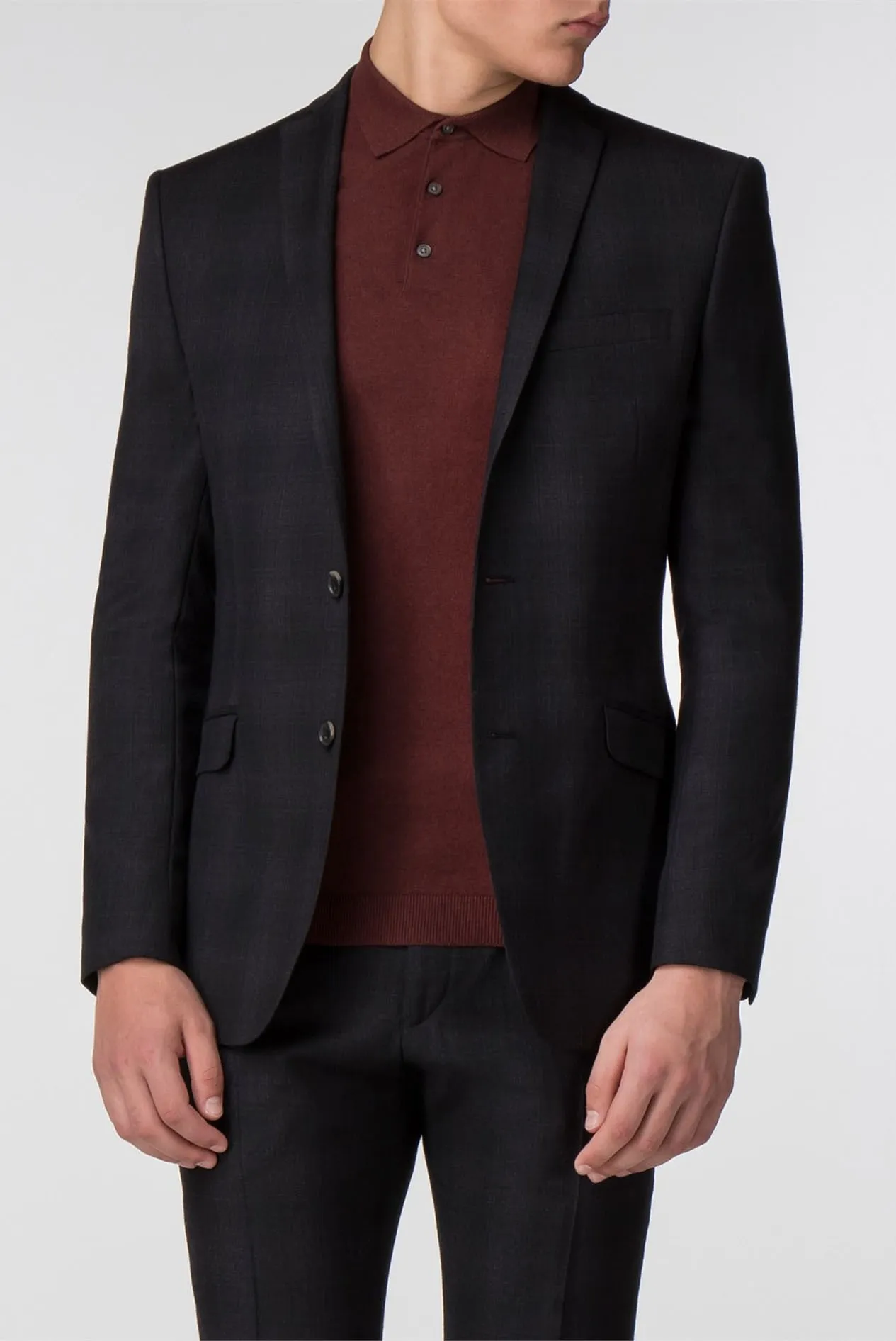 Black and Merlot Check Slim Fit Jacket