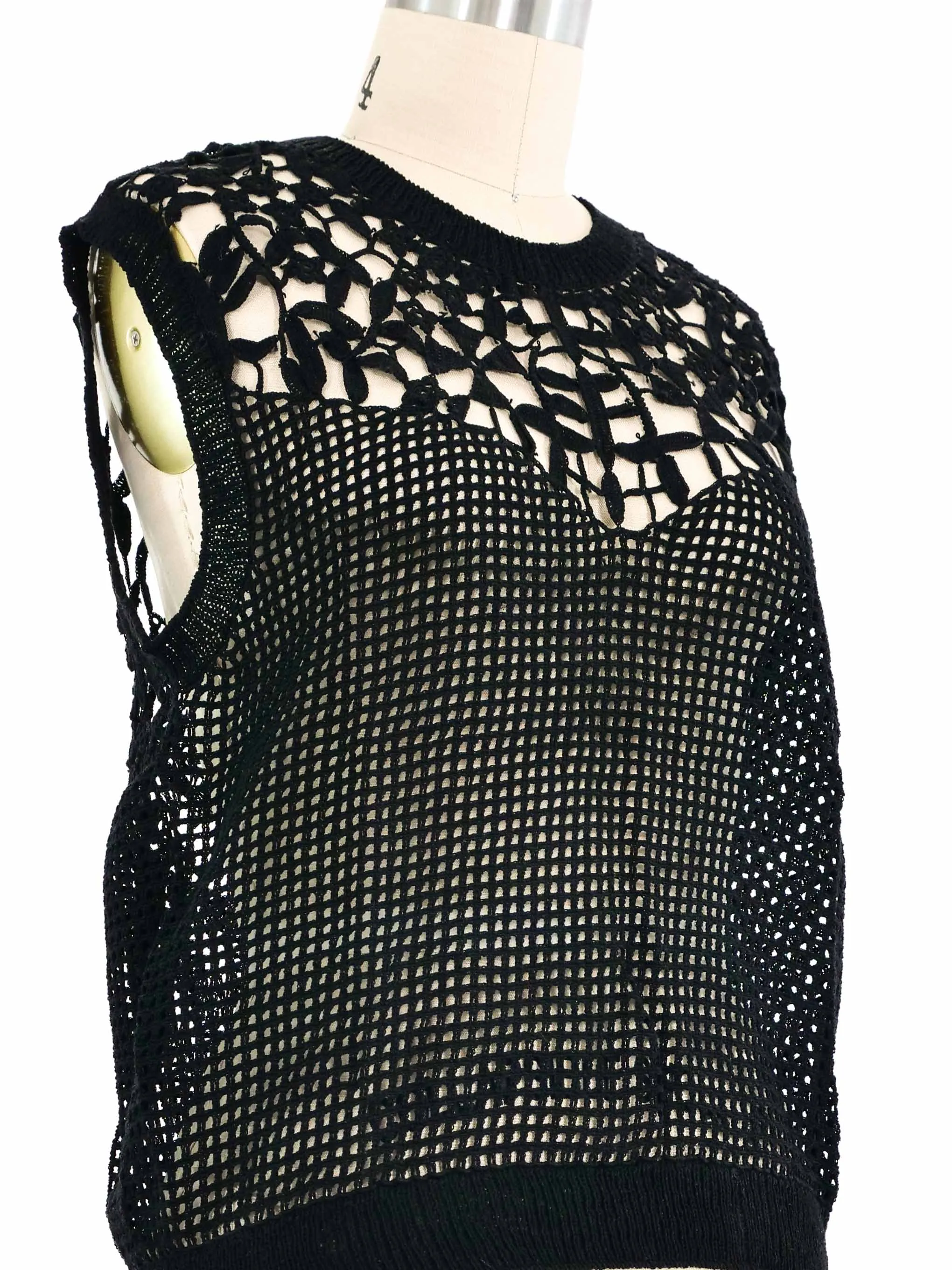 Black Crochet Sweater Vest