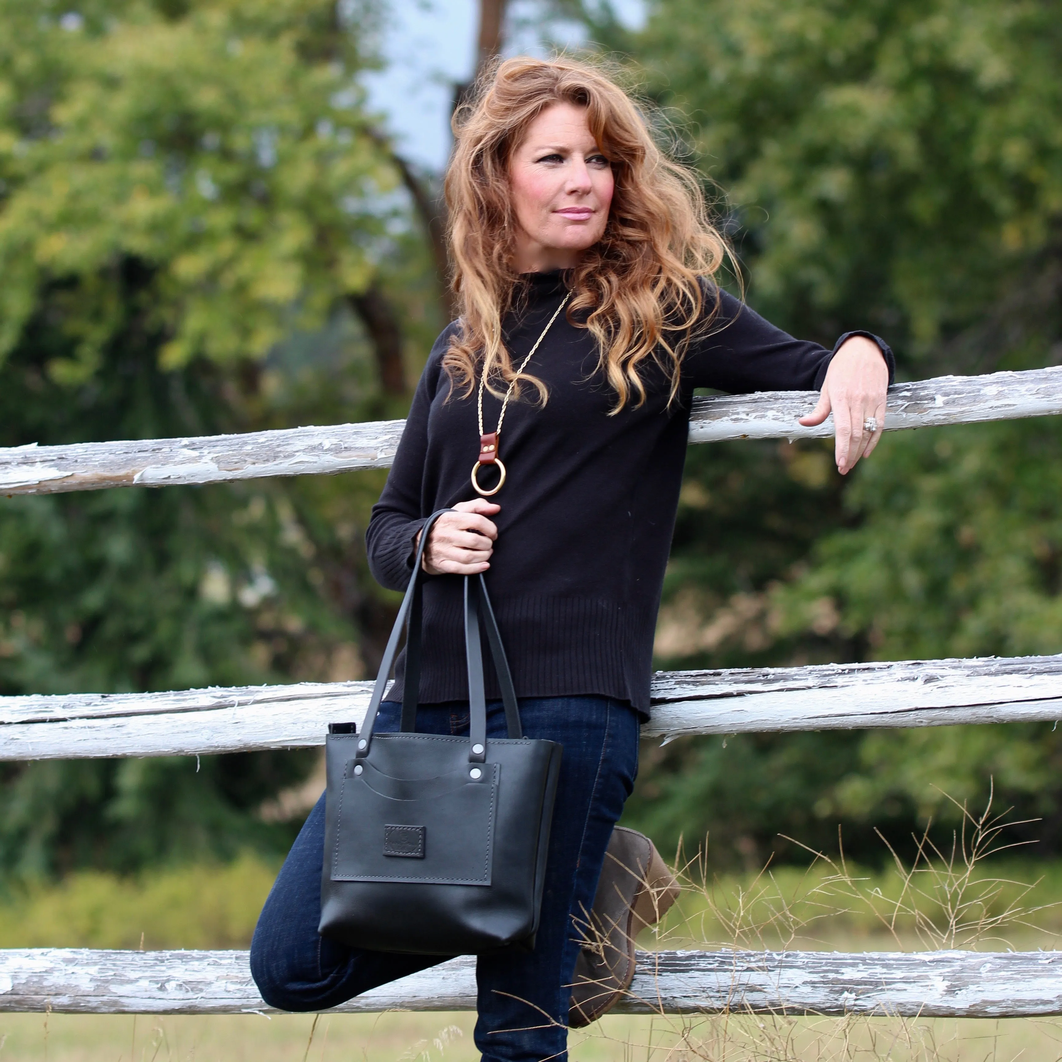 Black Leather Purse Tote Bag