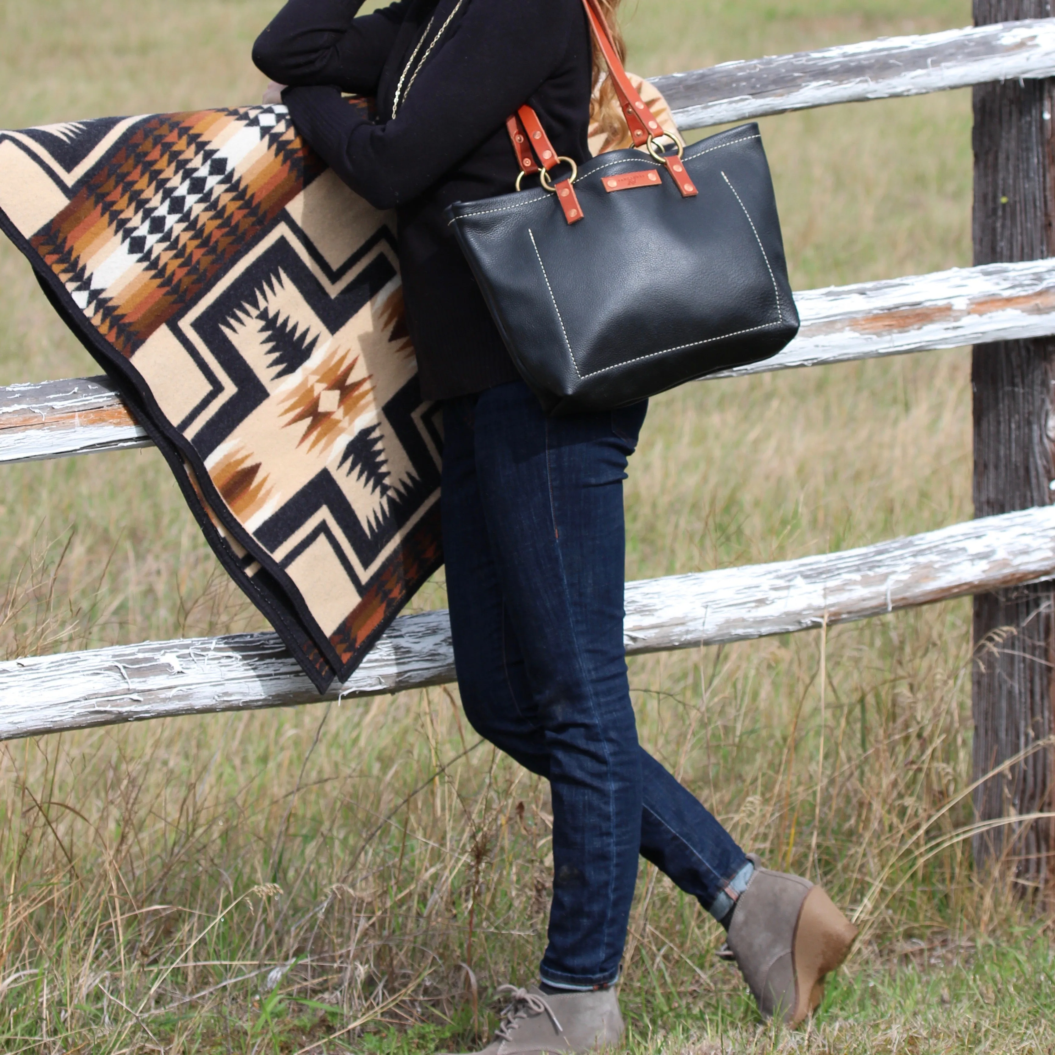 Black Leather Tote Bag