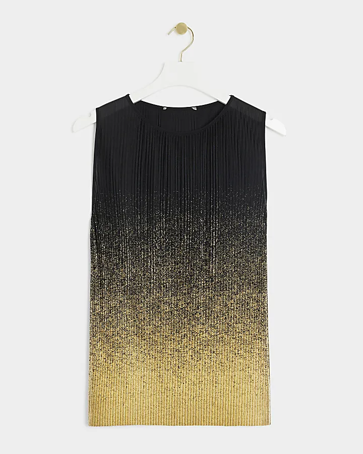 Black ombre plisse sleeveless top