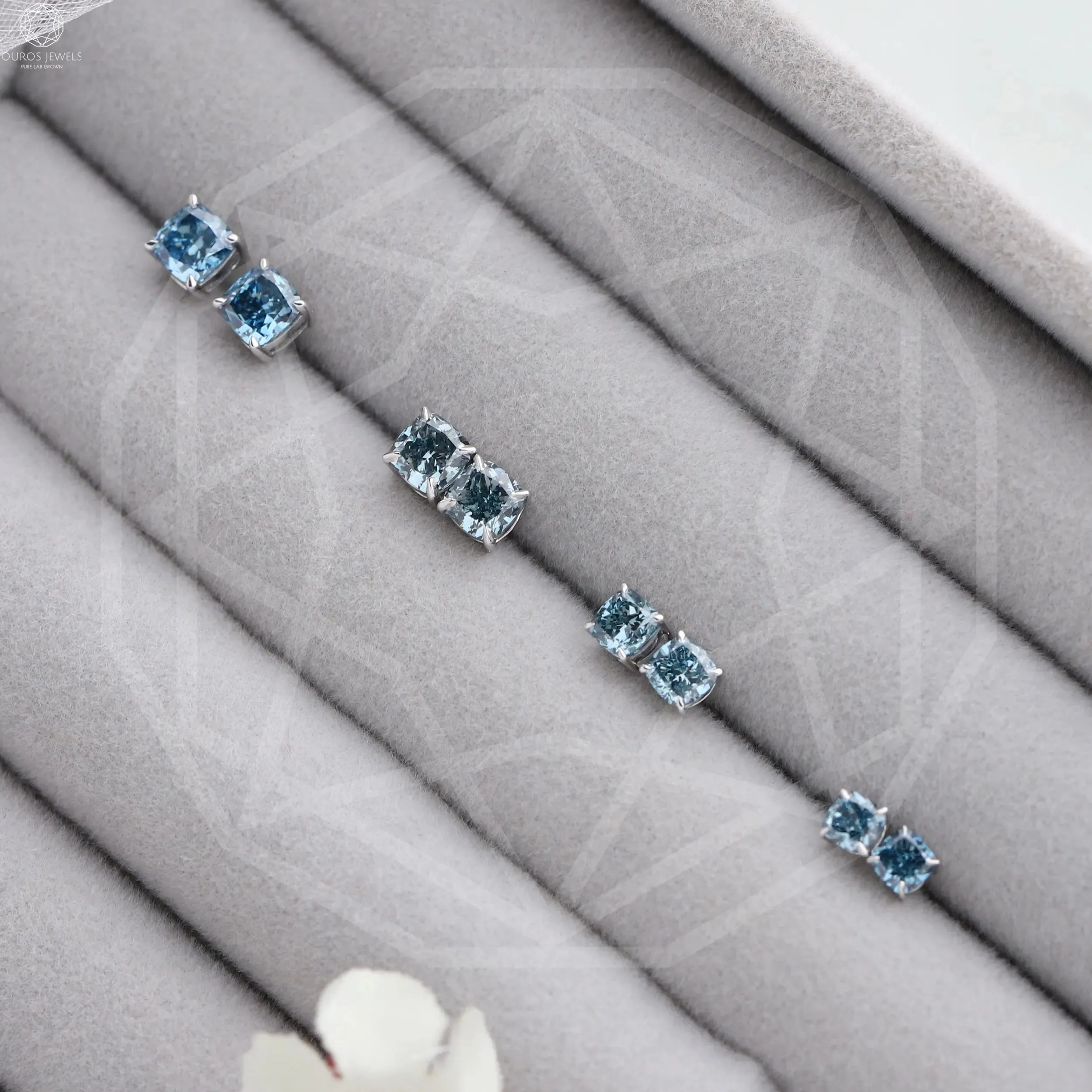 Blue Cushion Cut Lab Diamond Stud Earrings