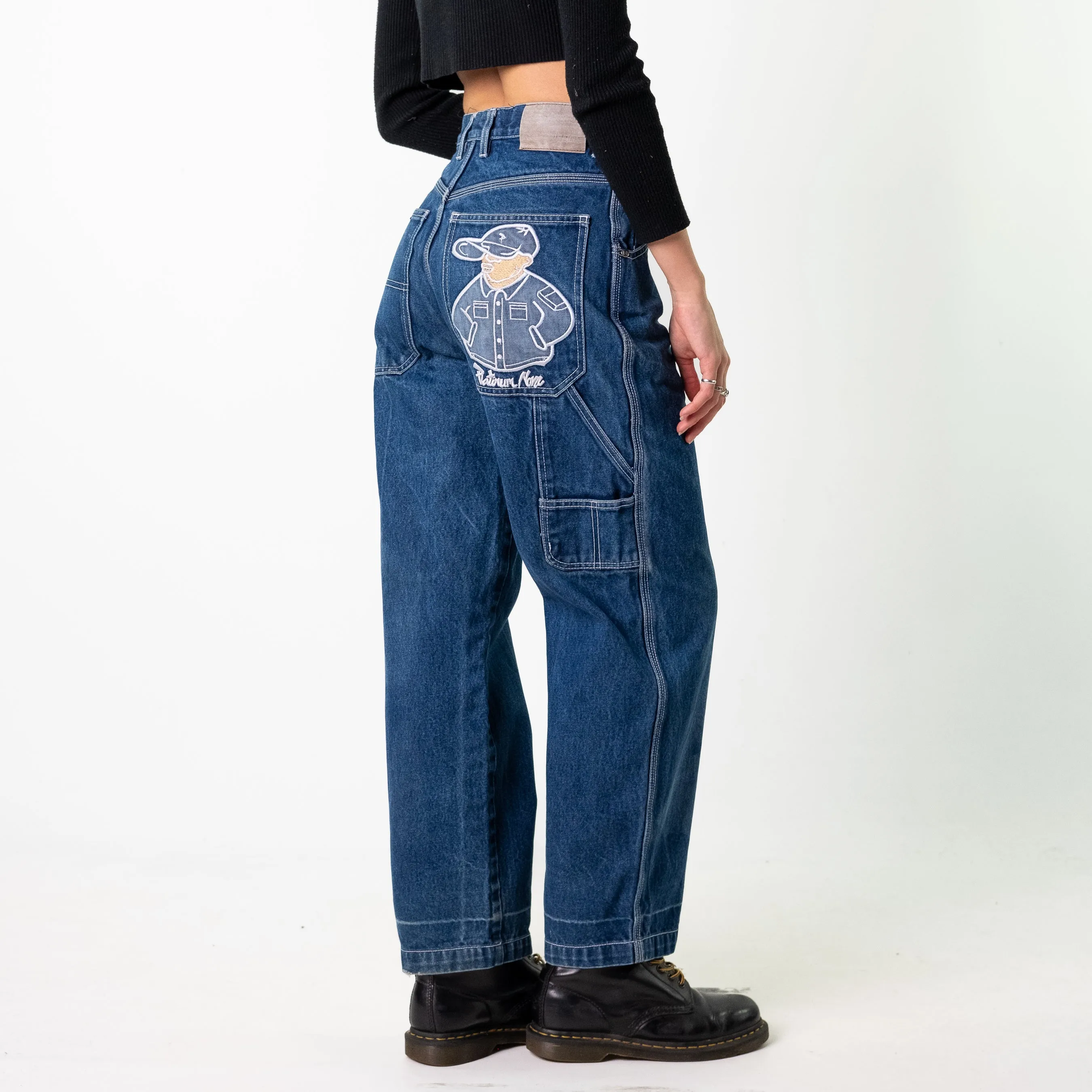 Blue Denim 90s Baggy Hip Hop Nova  Cargo Skater Trousers Pants Jeans (29x30)