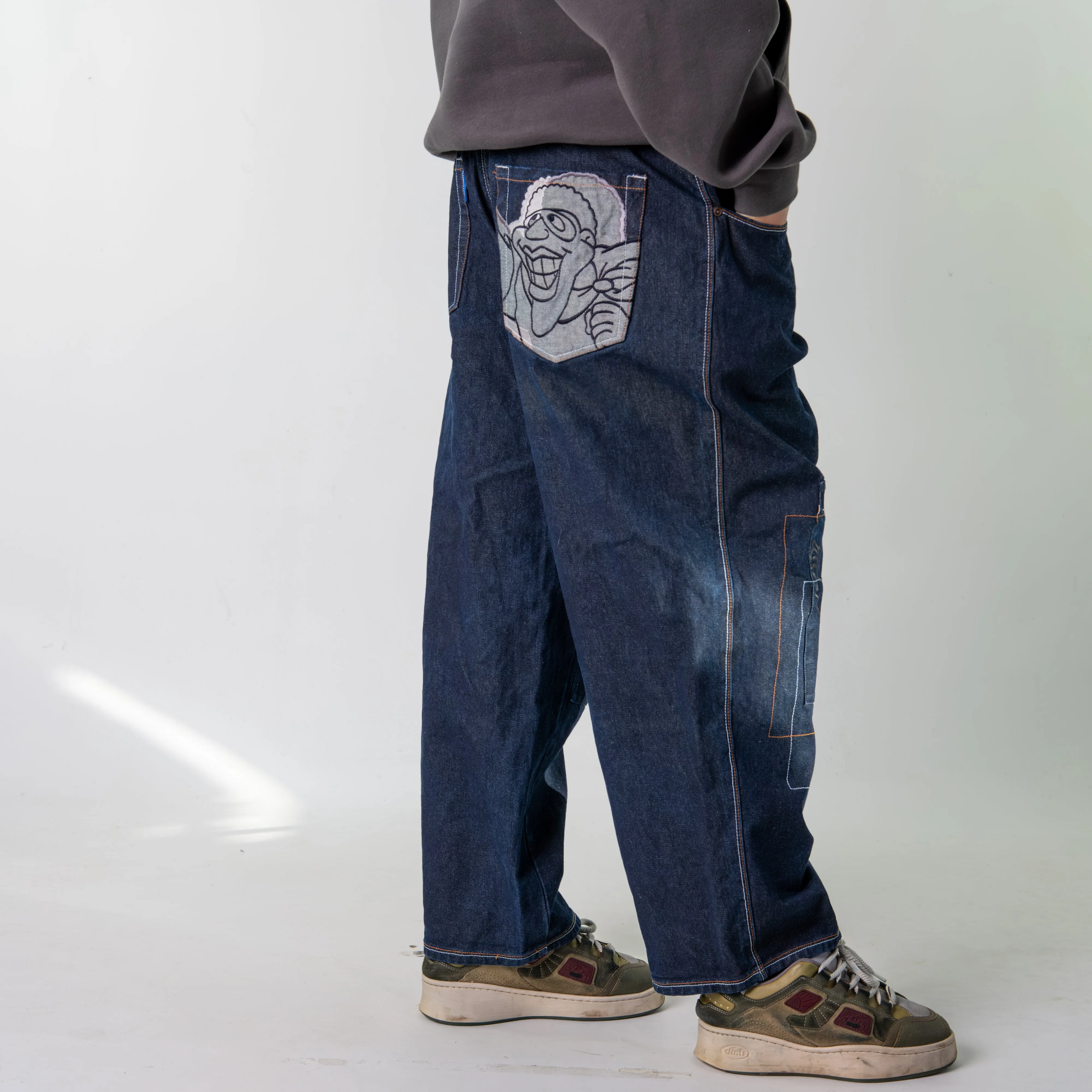 Blue Denim 90s Baggy Hip Hop Platinum FUBU Cargo Skater Trousers Pants Jeans (34x29)