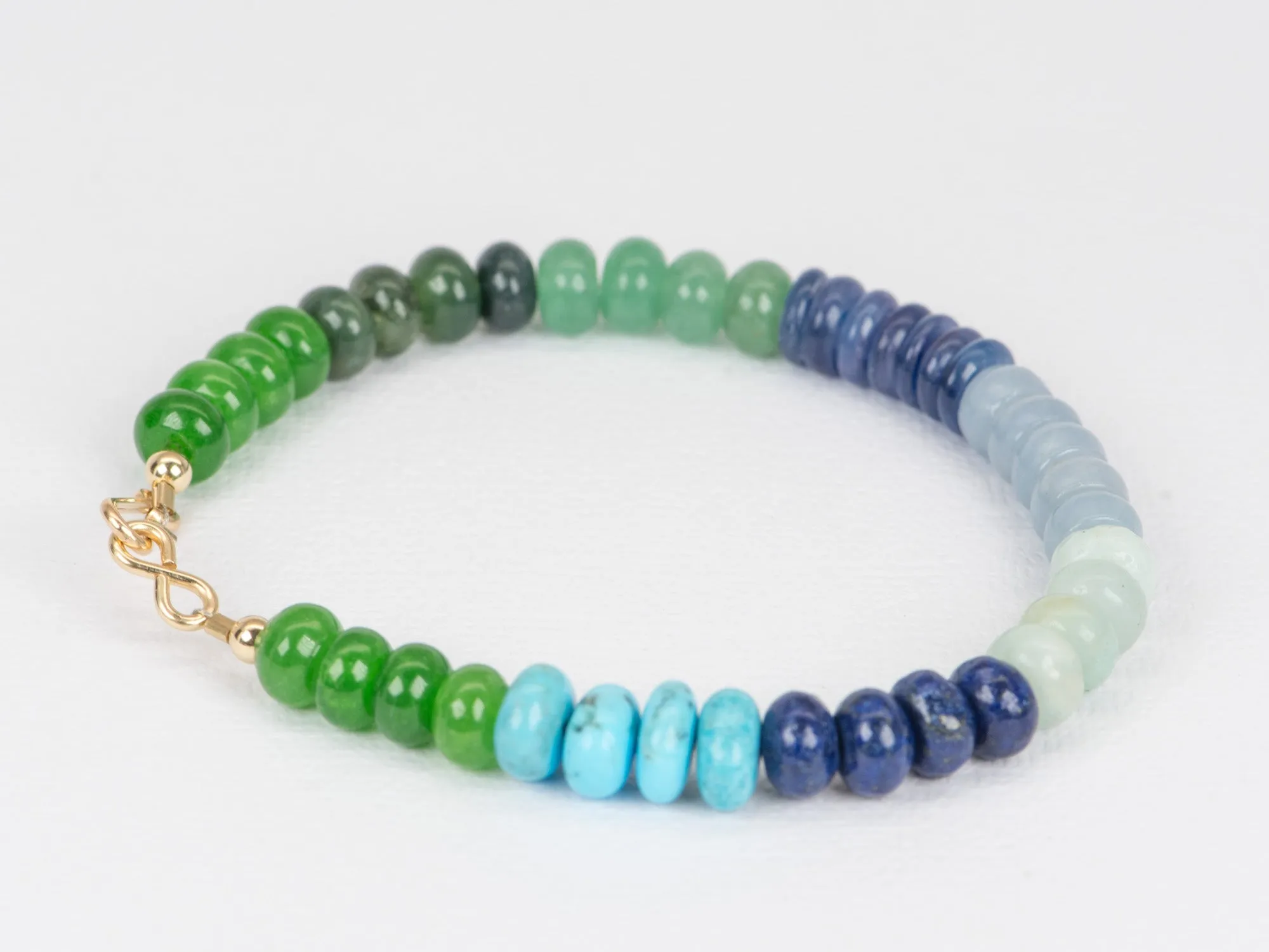 Blue Green Color Mixed Bead Bracelet with 14K Gold Filled Clasp R2036
