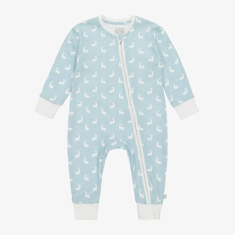 Blue Hare Print Cotton Jersey Romper