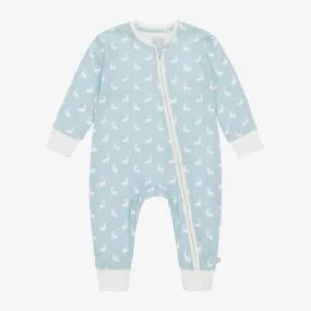 Blue Hare Print Cotton Jersey Romper