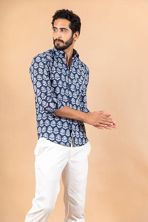 Blue Printed Jaipuri Shirt