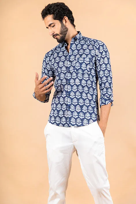 Blue Printed Jaipuri Shirt