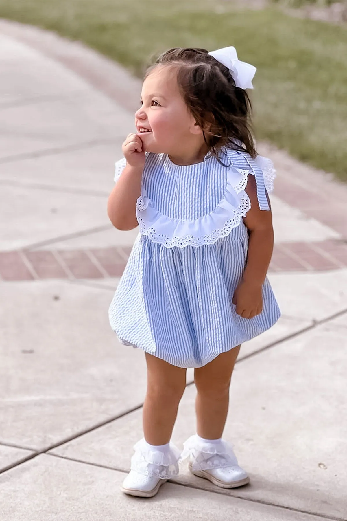 Blue Seersucker Girls Romper (3M)