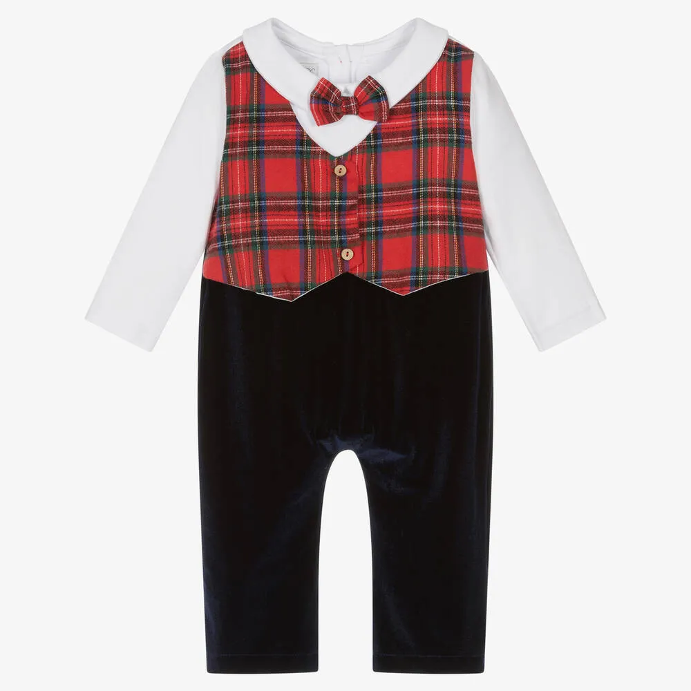 Blue Velour & Red Tartan Romper
