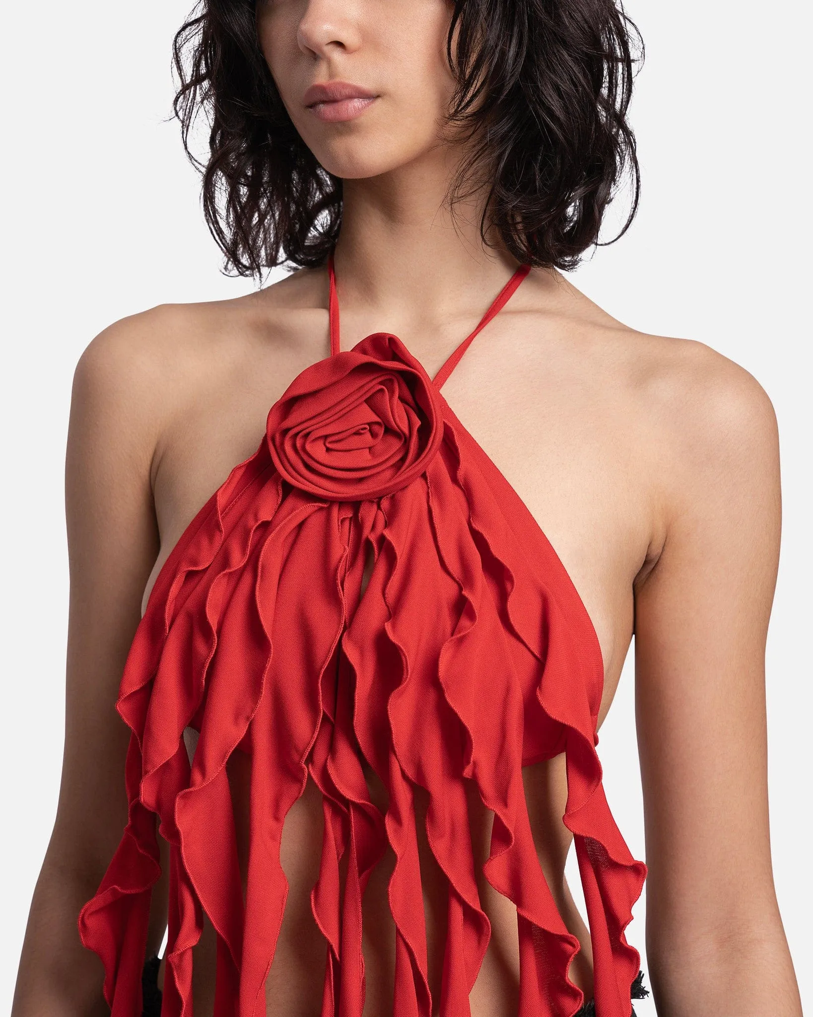 Blumarine 3D Rose Ruffled Top in Lipstick Red