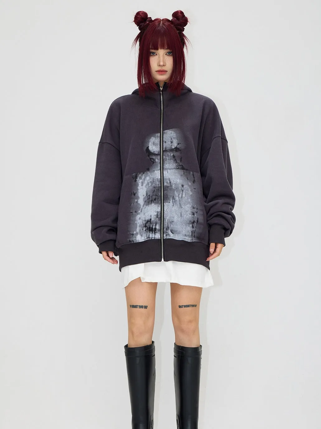 Blurred Portrait Print Zipper Hoodie
